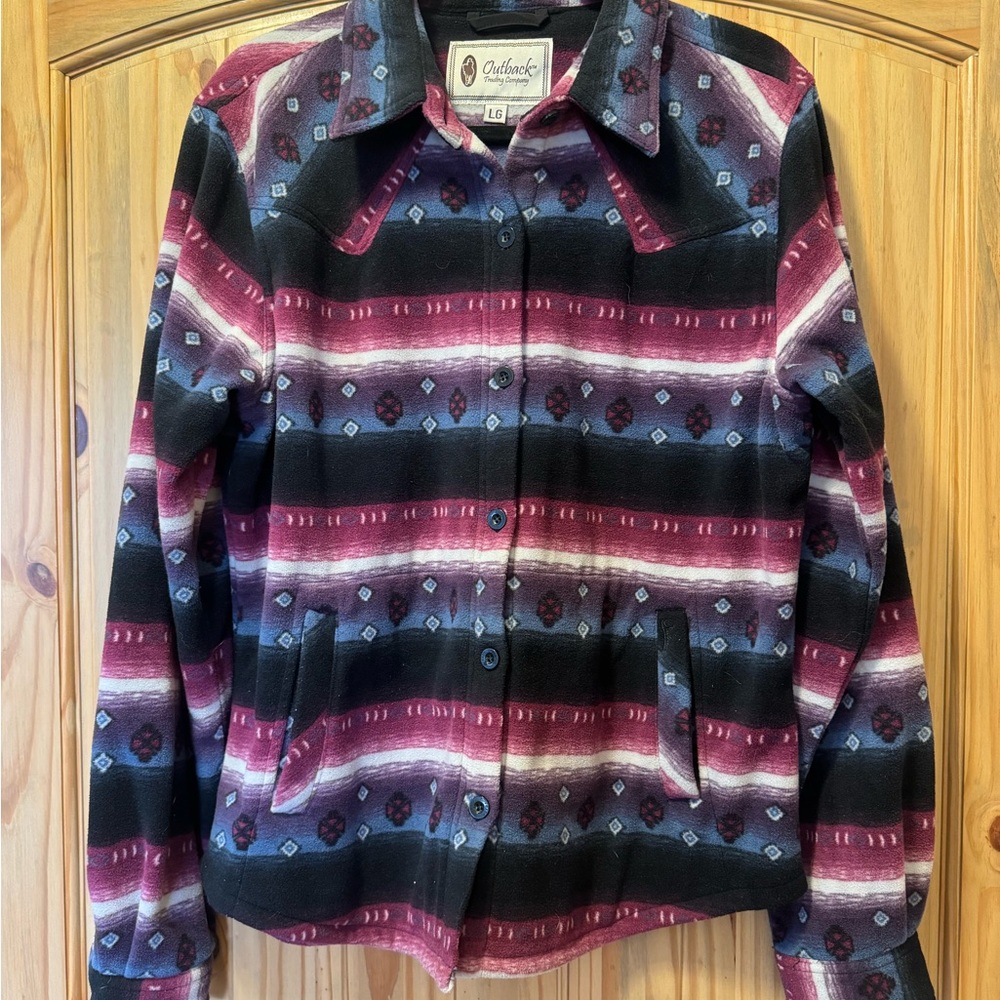 Outback Trading Aztec Stripe Soft Jacket in Pink/Blue/Black